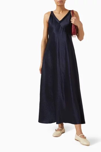 V-neck Maxi Dress in Textured Satin