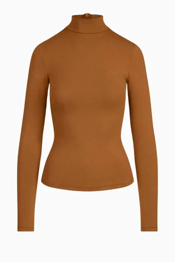 Cotton Jersey Turtleneck Top