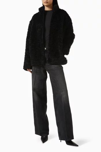 Faux Fur Zip Up Mock Neck Jacket