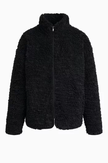 Faux Fur Zip Up Mock Neck Jacket