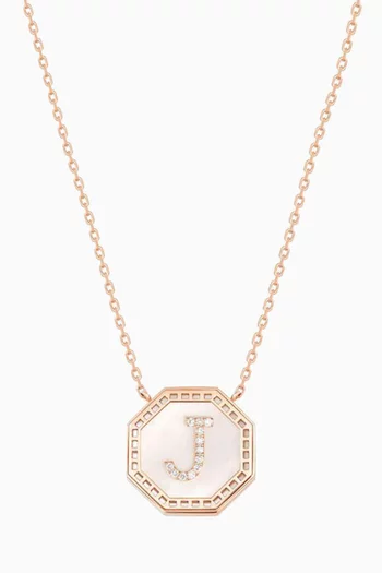 Harf Turath Letter 'J' Necklace with Diamonds in 18kt Rose Gold