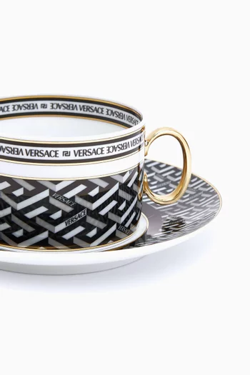 طقم فنجان شاي وطبق بنقشة زخارف يونانية بورسلين