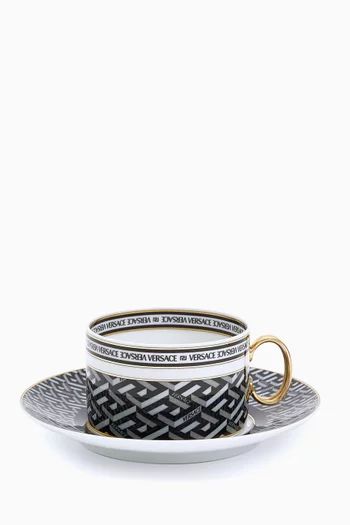 طقم فنجان شاي وطبق بنقشة زخارف يونانية بورسلين