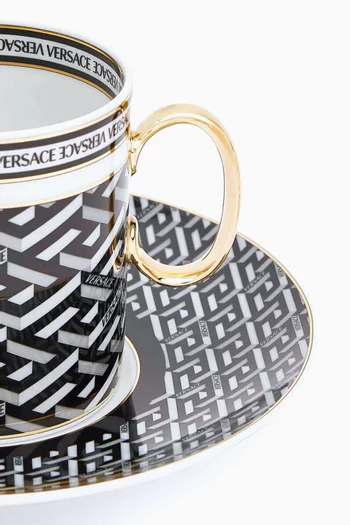 طقم فنجان قهوة وطبق بنقشة زخارف يونانية بورسلين