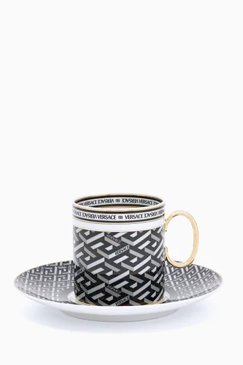 طقم فنجان قهوة وطبق بنقشة زخارف يونانية بورسلين