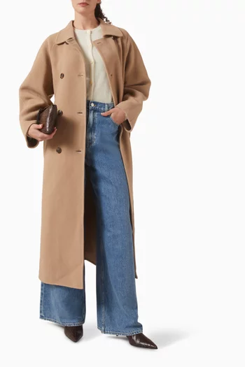 معطف بصفي أزرار مزيج صوف