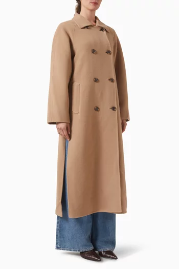 معطف بصفي أزرار مزيج صوف