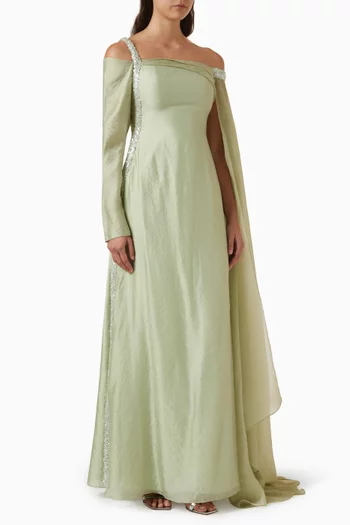 فستان سهرة داسك مزين بتطريزات