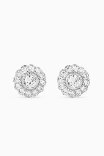 Round Floral Stud Earrings in Sterling Silver