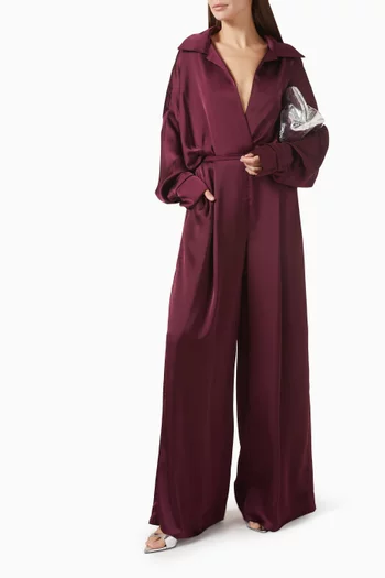 بنطال بقصة ساق واسعة وطيّات ستان