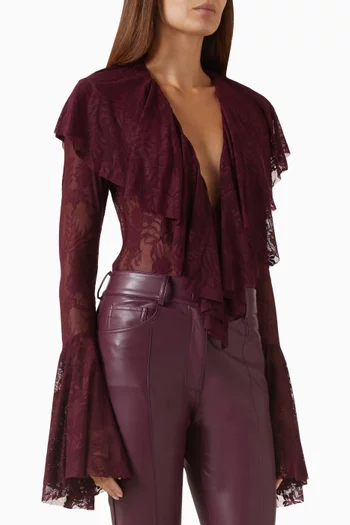 V-neck Ruffle Bodysuit in Lace