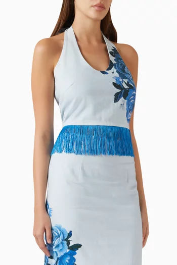 بلوزة تيلي بشرّابات مزيج كتان