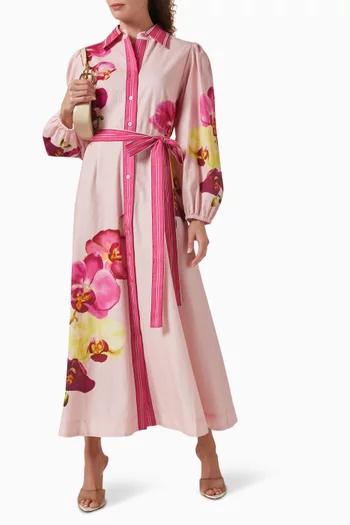 Lucille Belted Maxi Dress in Linen-cotton Blend