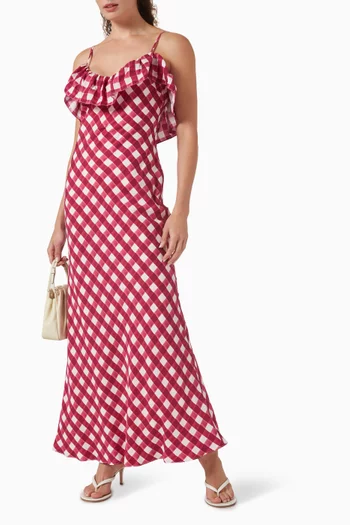 Sylvie Gingham Maxi Dress in Cupro-viscose Blend