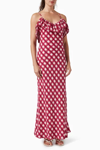 Sylvie Gingham Maxi Dress in Cupro-viscose Blend