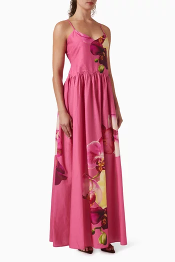 Delia Maxi Dress in Linen-cotton Blend