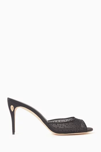 حذاء جايدو مفتوح من الخلف ومرصع بالكريستال بكعب 85 مم قماش شبكي وستان