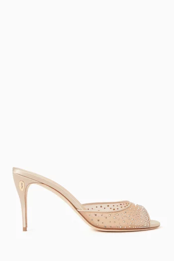 حذاء جايدو مفتوح من الخلف ومرصع بالكريستال بكعب 85 مم قماش شبكي وستان