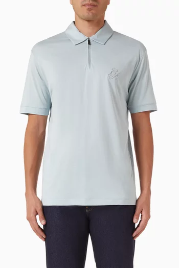 Zip Polo Shirt in Cotton & Silk