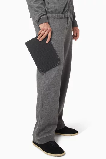 Logo Wave-print Pouch in Leather