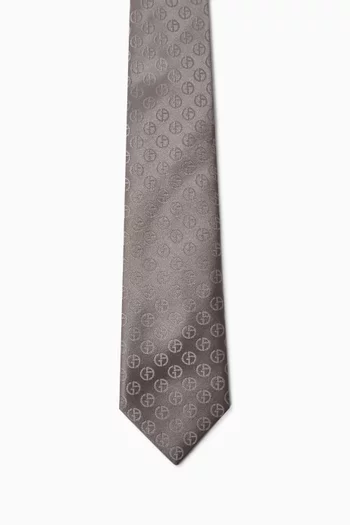 GA Logo Jacquard Tie in Silk