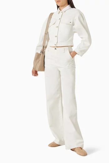 بنطال جينز بقصة ساق واسعة بدون حزام خصر دينم