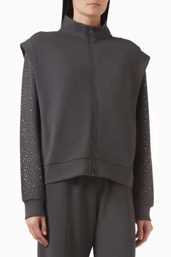 سويت شيرت بسحّاب ومطرز بأحجار الراين