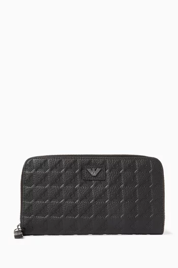 Embossed Eagle Zip Wallet in Leather