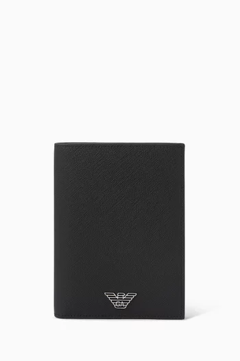 Eagle Plate Passport Holder in Regenerated Saffiano Leather
