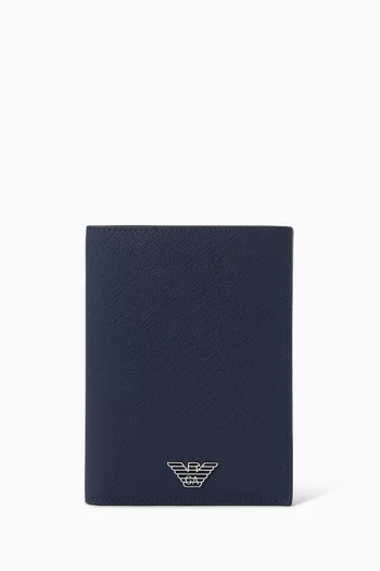 Eagle Plate Passport Holder in Regenerated Saffiano Leather