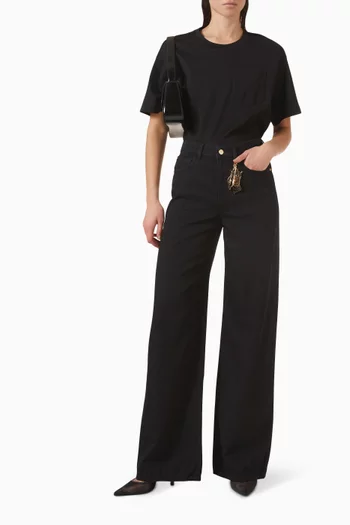 بنطال جينز بقصة فضفاضة وحلية معدنية دينم