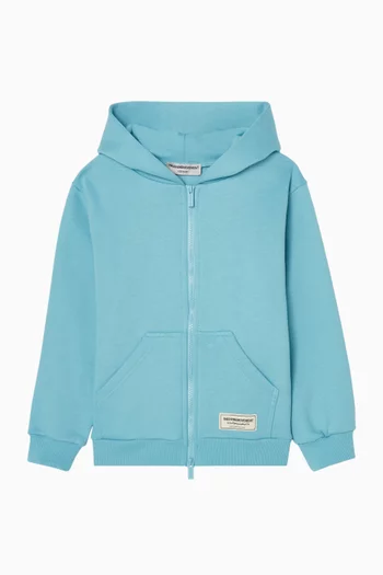 كنزة بغطاء رأس فضفاضة بسحّاب صوف قطني عضوي