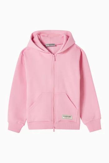 كنزة بغطاء رأس فضفاضة بسحّاب صوف قطني عضوي