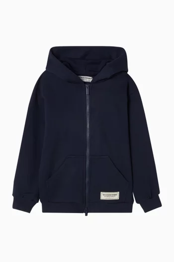 كنزة بغطاء رأس فضفاضة بسحّاب صوف قطني عضوي