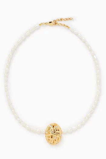 قلادة دارلا مزينة بلؤلؤ نحاس مطلي ذهب عيار 18