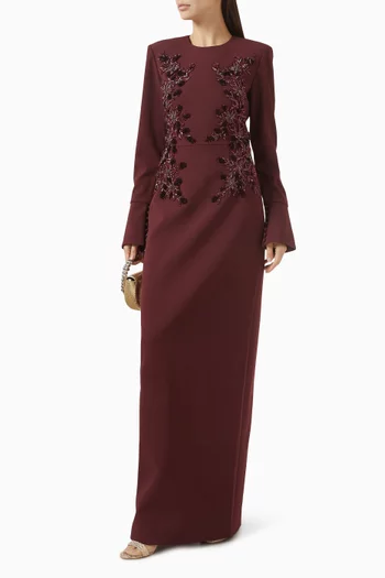 فستان سهرة لولي مزين بتطريزات كريب