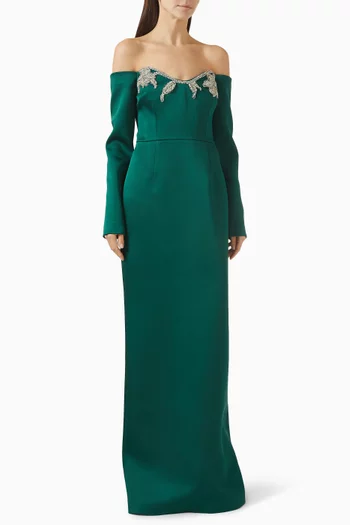 فستان سهرة ايليري بأكتاف مكشوفة ستان