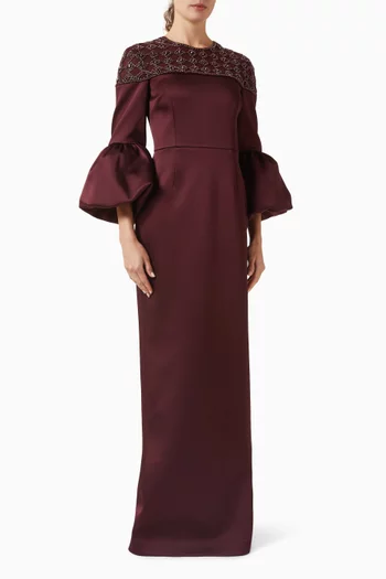 فستان سهرة الورا مزين بتطريزات ستان