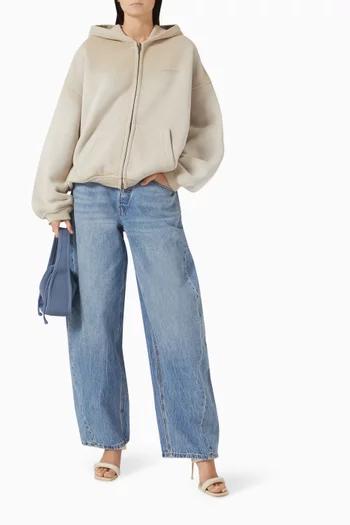 كنزة بغطاء رأس بسحّاب ومطرزة بكريستال مثبت حراريًا مزيج قطن