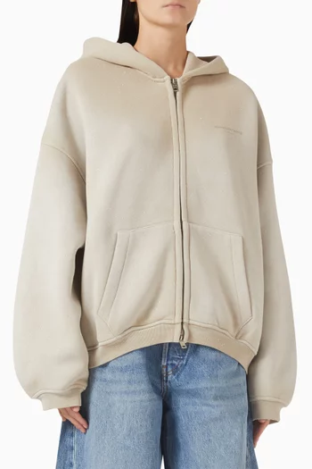 كنزة بغطاء رأس بسحّاب ومطرزة بكريستال مثبت حراريًا مزيج قطن