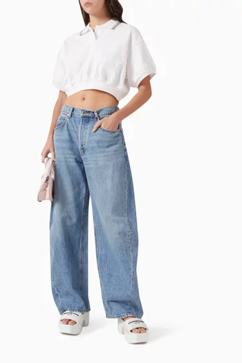 تي شيرت بولو بقصة قصيرة مزمومة قطن