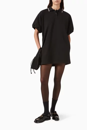 فستان قصير بياقة بولو وقصة فضفاضة قطن