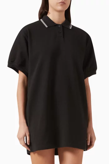 فستان قصير بياقة بولو وقصة فضفاضة قطن