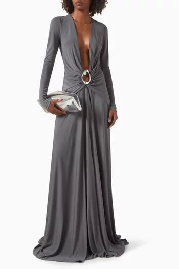 فستان اوريكا بكشكش وحلية معدنية مطرزة بالكريستال