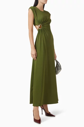 فستان بلا أكمام مزين بكشكش وحلية بحجر معدني جيرسيه