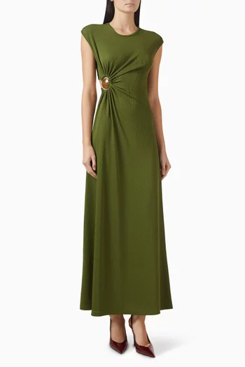 فستان بلا أكمام مزين بكشكش وحلية بحجر معدني جيرسيه