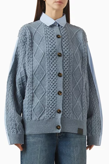 قميص بنمط كارديغان صوف وقطن بوبلين