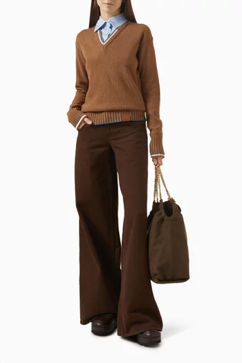 V-neck Shirt Sweater in Wool & Cotton-poplin