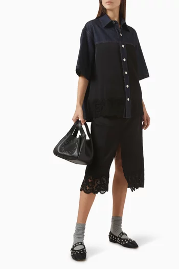 Lace-trim Loose-fit Shirt in Denim