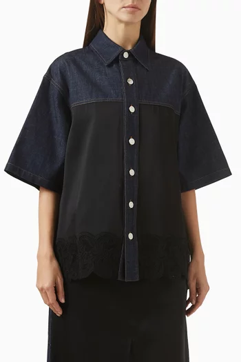 Lace-trim Loose-fit Shirt in Denim